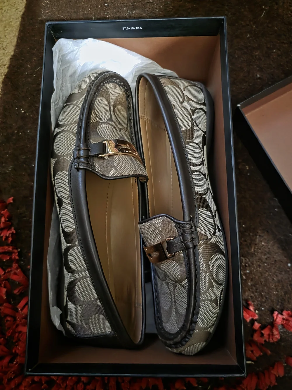 Coach Womens Signature Logo Loafers in Black/Tan